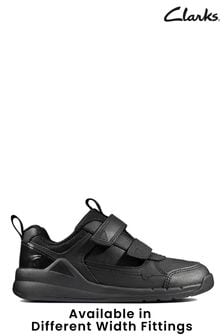 Clarks Black Velcro Multi Fit Leather Orbit Sprint Trainers (D16972) | €24