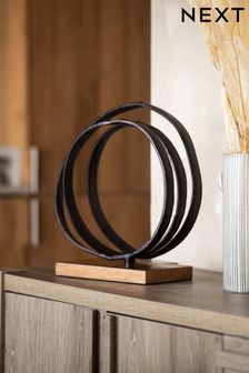 Black Metal and Wood Ring Sculpture (D17033) | SGD 64