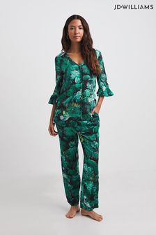 Jd Williams Pyjama mit tropischem Blumenmuster, Grün (D17066) | 49 €