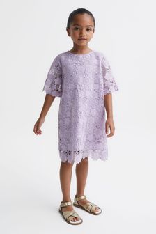 Reiss Lilac Susie Junior Lace T-Shirt Dress (D17099) | OMR64