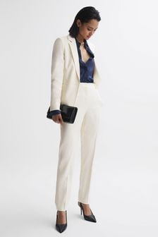 Reiss Cream Ember Slim Fit High Rise Trousers (D17108) | $226