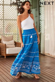Bright Blue Maxi Embroidered Skirt (D17145) | €31