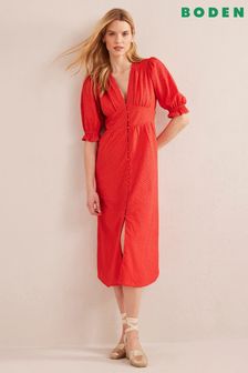 Boden Red Broderie Midi Tea Dress (D17547) | DKK757