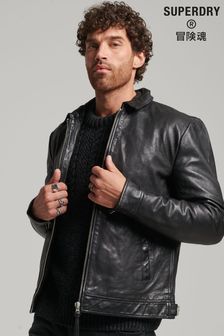 Superdry Black Indie Coach Leather Jacket (D17573) | $330