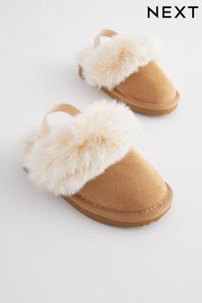 Tan Brown Faux Fur Mule Slippers (D17611) | kr250 - kr290