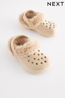 Neutral Beige Faux Fur Lined Clog Slippers (D17612) | $17 - $21