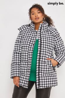 Simply Be White Houndstooth Boyfriend Padded Puffer Coat (D17627) | €38