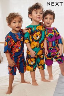 Tmavomodré/fialové znaky - Sada 3 kraťasových pyžam (9 m -10 let) (D17695) | 875 Kč - 1 100 Kč