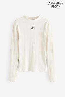 Calvin Klein Jeans Geripptes Langarmshirt, Weiß (D17725) | 74 €