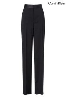 Czarne wełniane spodnie smokingowe Calvin Klein z prostymi nogawkami (D17744) | 1,041 zł