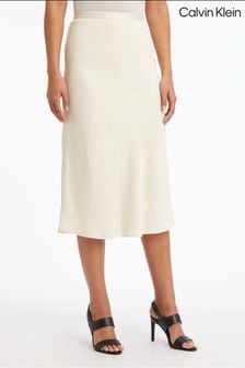 Biała spódnica midi Calvin Klein Bias Cut z materiału z recyklingu (D17763) | 450 zł