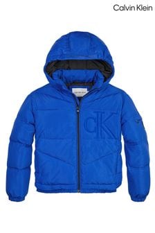 Calvin Klein Boys Blue Monogram Logo Puffer Jacket (D17847) | €108