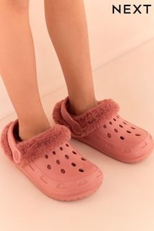Pink Faux Fur Lined Clog Slippers (D18018) | R220 - R274