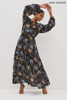 Sofie Schnoor Black Printed Long Sleeve Maxi Dress (D18094) | 530 zł