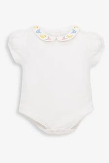 JoJo Maman Bébé White Flower & Duck Embroidered Collar Bodysuit (D18216) | SGD 27