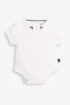 JoJo Maman Bébé White Tractor Embroidered Collar Baby Bodysuit (D18244) | €7.50 - €8