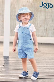 JoJo Maman Bébé Cobalt Boat Gingham Baby Dungarees (D18256) | €30