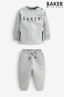 Gri - Baker By Ted Baker (0-6ani) Set bluză matlasată Pulover și pantaloni sport (D18512) | 215 LEI - 239 LEI
