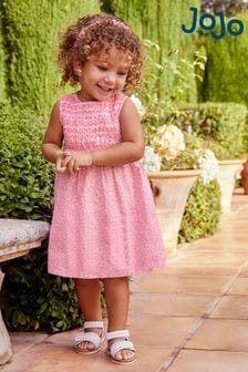 JoJo Maman Bébé Pink Bud Floral Smocked Dress (D18707) | SGD 57