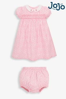 JoJo Maman Bébé Pink Girls' Ditsy Smocked Dress (D18708) | €38