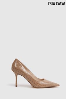 Reiss Camel Elina Mid Heel Leather Court Shoes (D18846) | €265