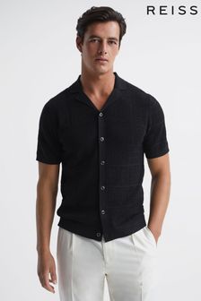 Reiss Black Amersham Textured Button Through Shirt (D18857) | kr2,151