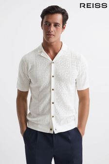 Reiss White Amersham Textured Button Through Shirt (D18858) | $194