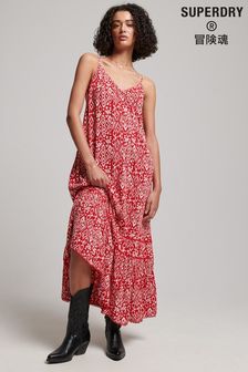 Superdry Red Vintage Long Beach Cami Dress (D18914) | 172 zł