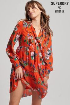Superdry Bright Pop Floral Flame Red Studios Off Duty Mini Dress (D19021) | €58