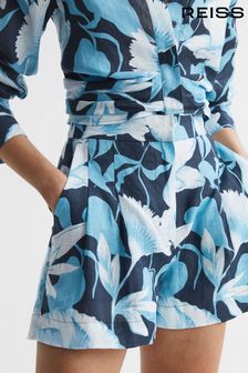 Reiss Blue Print Sky Linen Floral Printed Shorts (D19170) | 55,440 Ft