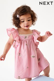  (D19178) | HK$140 - HK$175 粉色 - 繡花褶邊連身裙 (3個月至8歲)