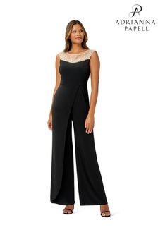 Adrianna Papell Pearl Beaded Jersey Black Jumpsuit (D19300) | CHF 385