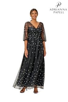 Adrianna Papell Black Glitter Tulle Long Dress (D19311) | 911 zł