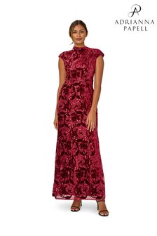 Adrianna Papell Red Mock Neck Velvet Sequin Gown (D19313) | €381