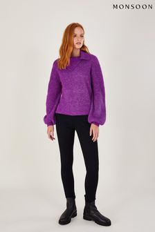 Monsoon Purple Supersoft Rib Splice Neck Jumper With Recycled Polyester (D19362) | 46 €
