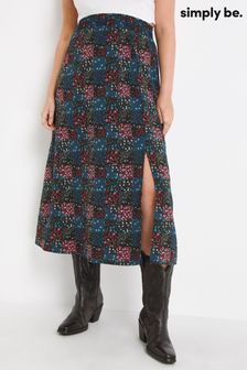 Simply Be Blue Patchwork Mixed Print Side Split Midi Skirt (D19536) | 35 €