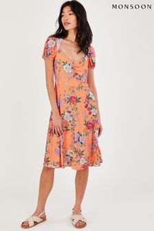 Monsoon Orange Lace Insert Floral Jersey Dress (D19657) | €31