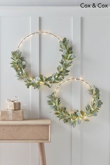 Cox & Cox Green Two Light Up Eucalyptus Wire Wreaths (D19667) | €129