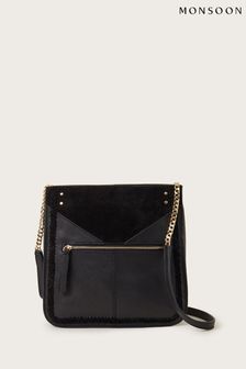 Monsoon Black Large Leather Cross-Body Bag (D19879) | €89