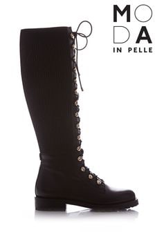 Moda in Pelle Sanoma Knee High Lace-Up Biker Black Boots (D20103) | €163