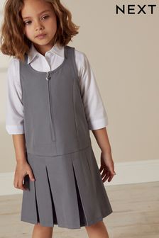 Light Grey Regular Fit Zip Front School Pinafore (3-14yrs) (D20129) | AED23 - AED31