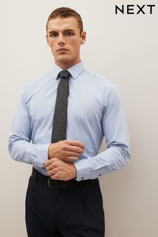 Modra/siva - Oprijet kroj z enojno manšeto - Komplet srajce z enojno manšeto in kravate (D20140) | €13
