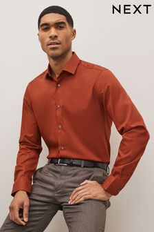 Rust Brown Slim Fit Single Cuff Easy Care Textured Shirt (D20143) | €12