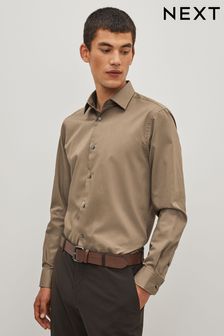 Neutral Brown Regular Fit Easy Care Textured Shirt (D20144) | €11