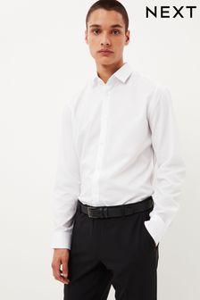 White Slim Fit Single Cuff Easy Care Textured Shirt (D20150) | $39