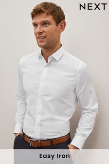 White Slim Fit Easy Care Textured Single Cuff Shirt (D20150) | $40