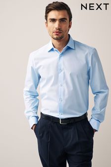 Голубой - Обычный крой - Рубашка с двумя манжетами из легкой в уходе ткани (D20155) | €23