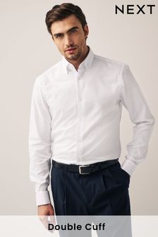 White Regular Fit Double Cuff Easy Care Oxford Shirt (D20157) | $36