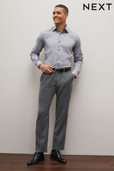 Grey Regular Fit Cotton Textured Trimmed Single Cuff Shirt (D20174) | €14