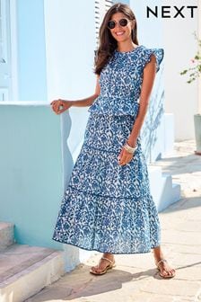 Blue Tiered 100% Cotton Maxi Skirt (D20182) | 33 €